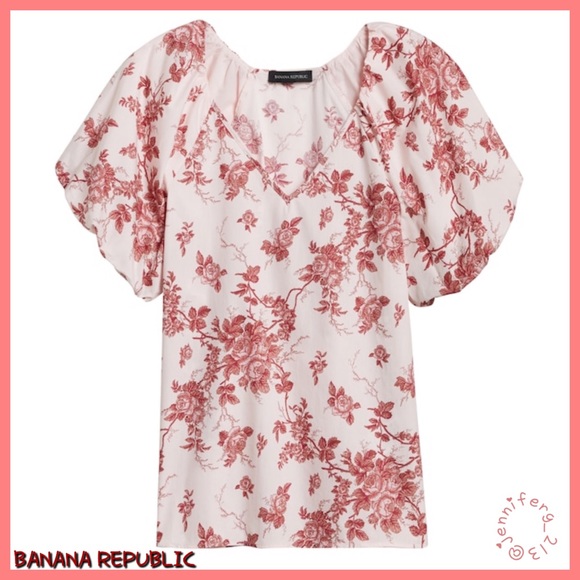 Banana Republic Tops - Banana Republic V-Neck Poplin Puff-Sleeve Top NWOT